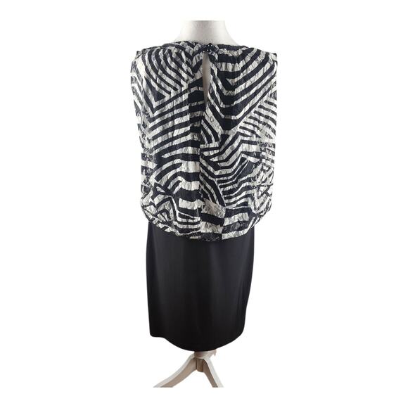 NWT Perceptions Blouson Dress Black & White Lace Sleeves Stretch Knit Size 6 - Picture 2 of 5